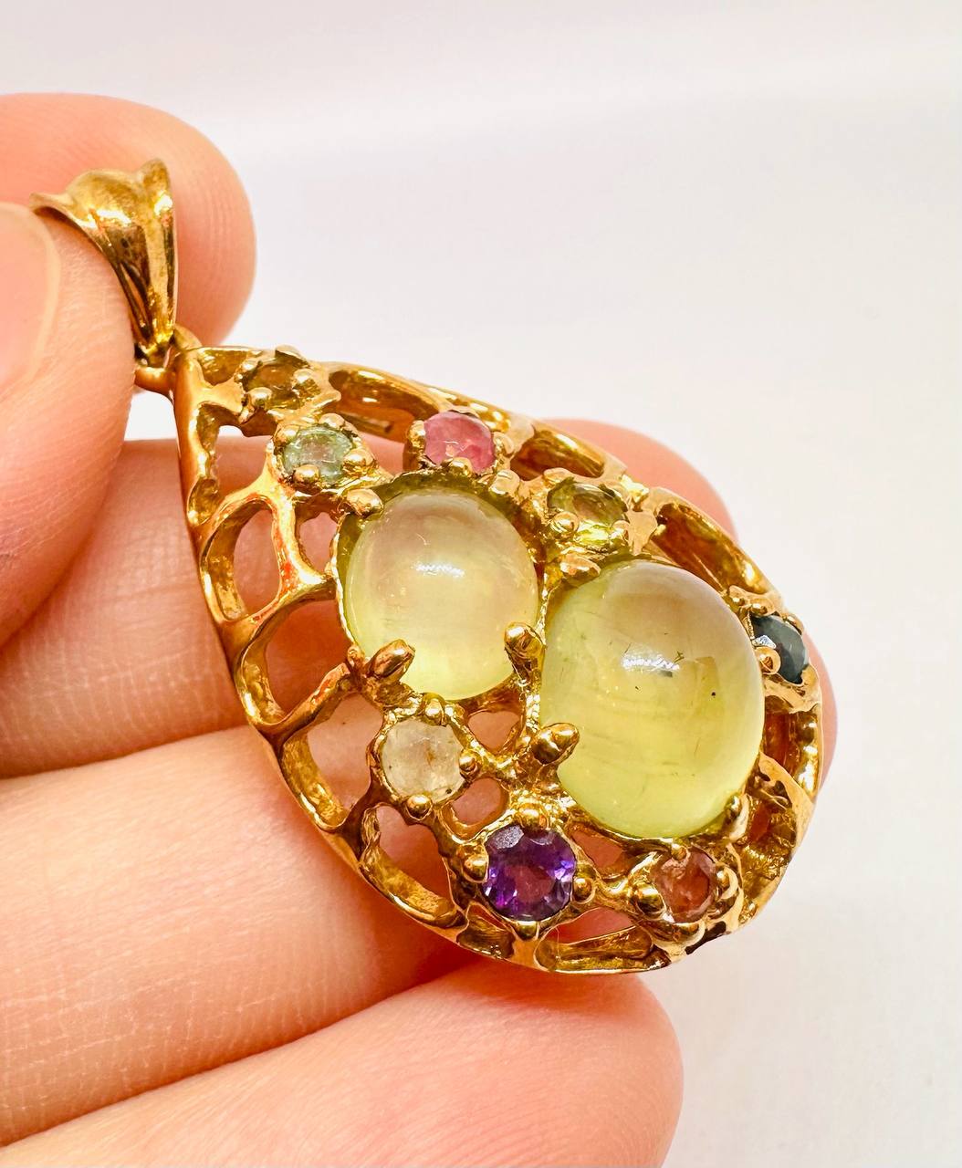 925 Sterling Silver (Stamped), 14K Gold Plated Natural Lemon Quartz Pendant — Handcrafted 3
