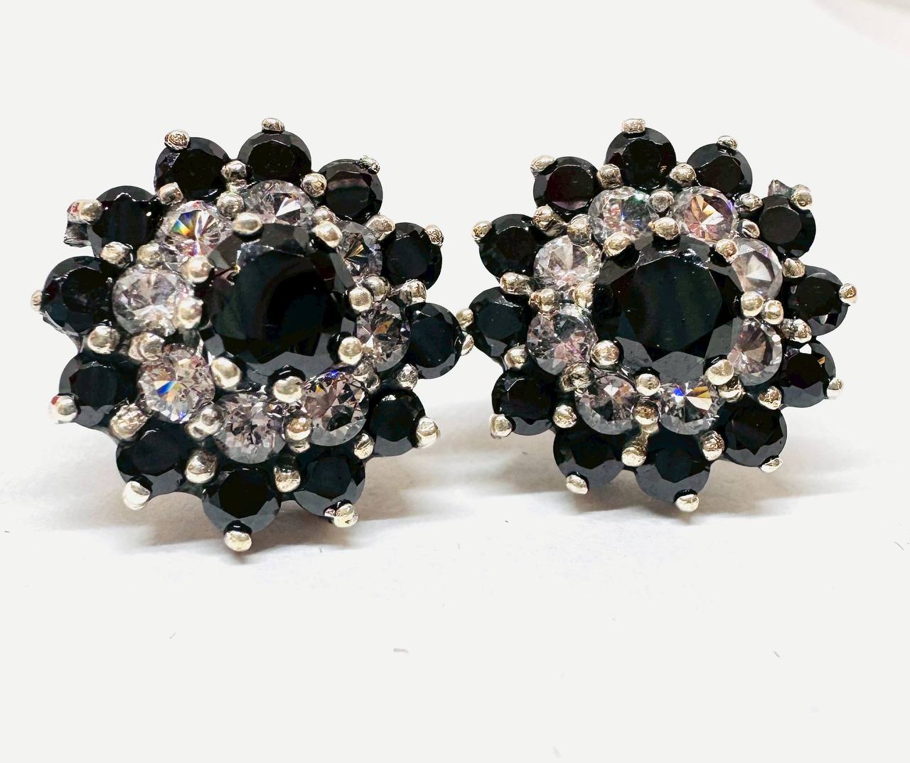 925 Sterling Silver, White Gold Plated Natural Onyx Drop Earrings with Swiss Diamonds — Handcrafted 2