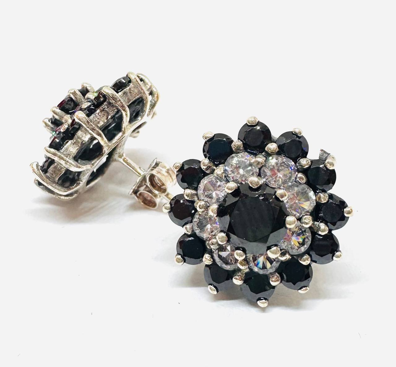 925 Sterling Silver, White Gold Plated Natural Onyx Drop Earrings with Swiss Diamonds — Handcrafted 3