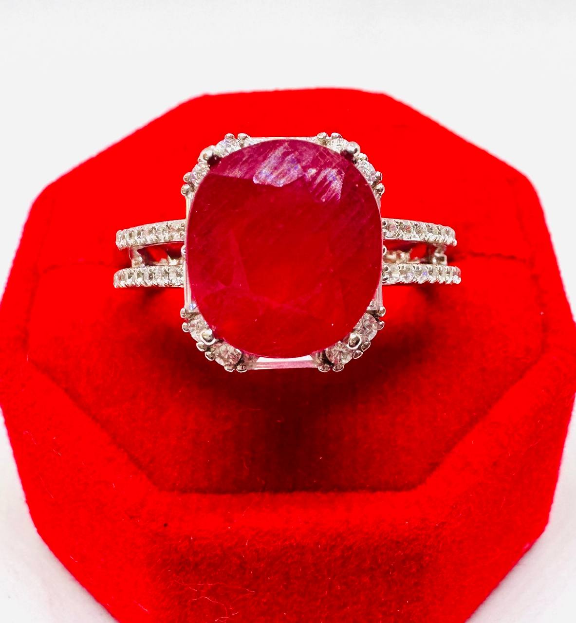 925 Sterling Silver Natural Faceted Ruby Ring with Swiss Diamonds — Handcrafted 5