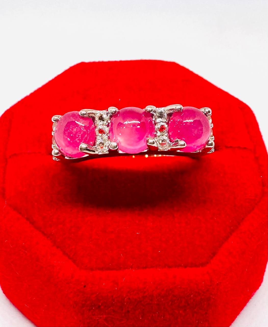 925 Sterling Silver, White Gold Plated Natural Ruby Ring — Handcrafted