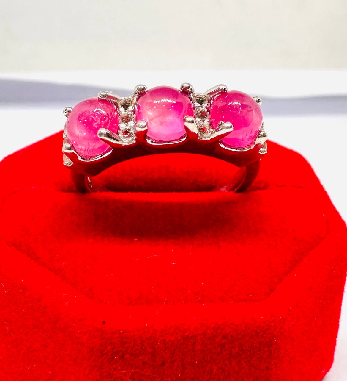 925 Sterling Silver, White Gold Plated Natural Ruby Ring — Handcrafted 2