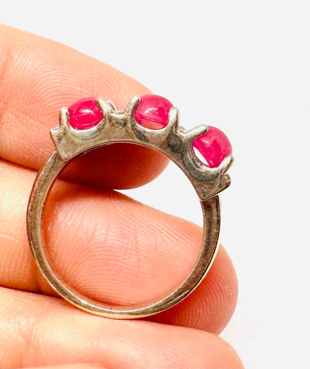 925 Sterling Silver, White Gold Plated Natural Ruby Ring — Handcrafted 3