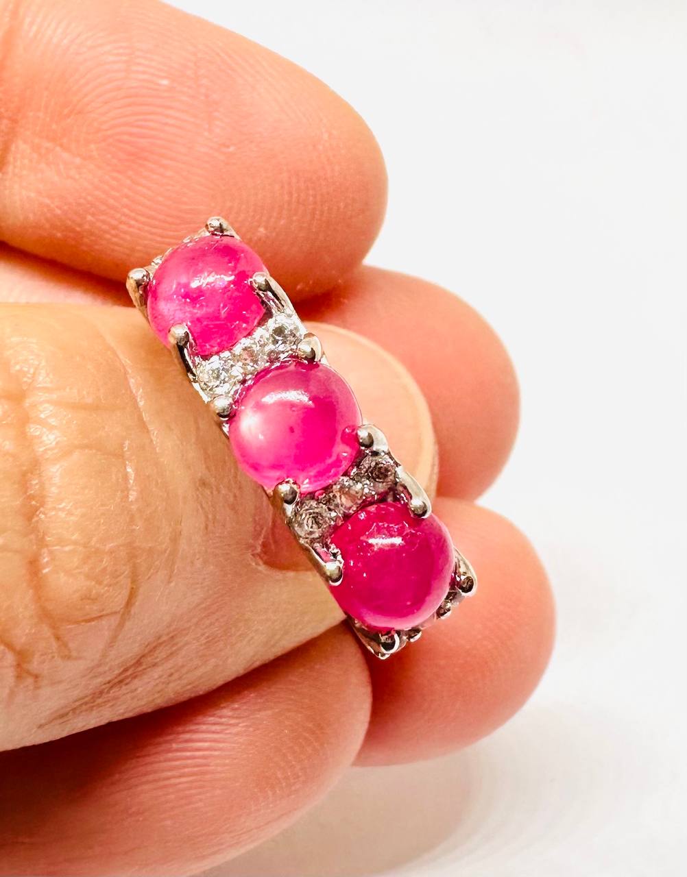 925 Sterling Silver, White Gold Plated Natural Ruby Ring — Handcrafted 4