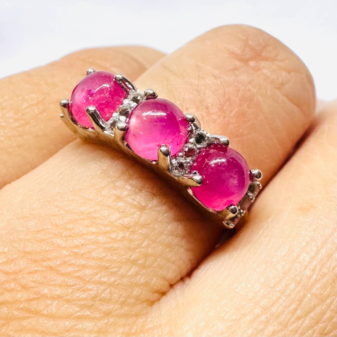 925 Sterling Silver, White Gold Plated Natural Ruby Ring — Handcrafted 5