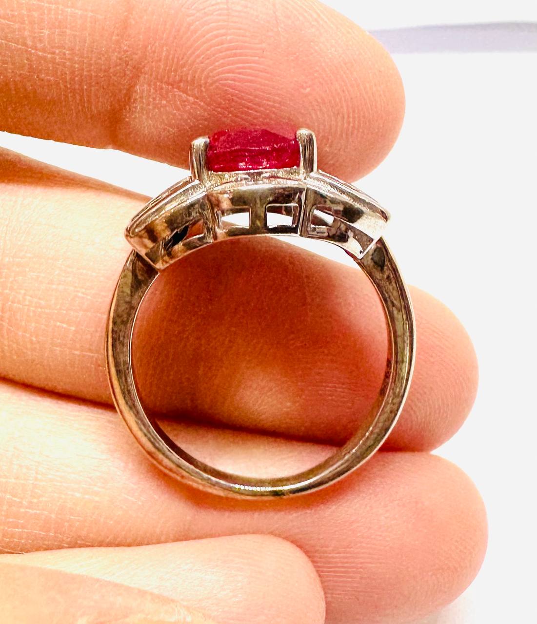 925 Sterling Silver Natural Faceted Ruby Ring with Swiss Diamonds — Handcrafted 2