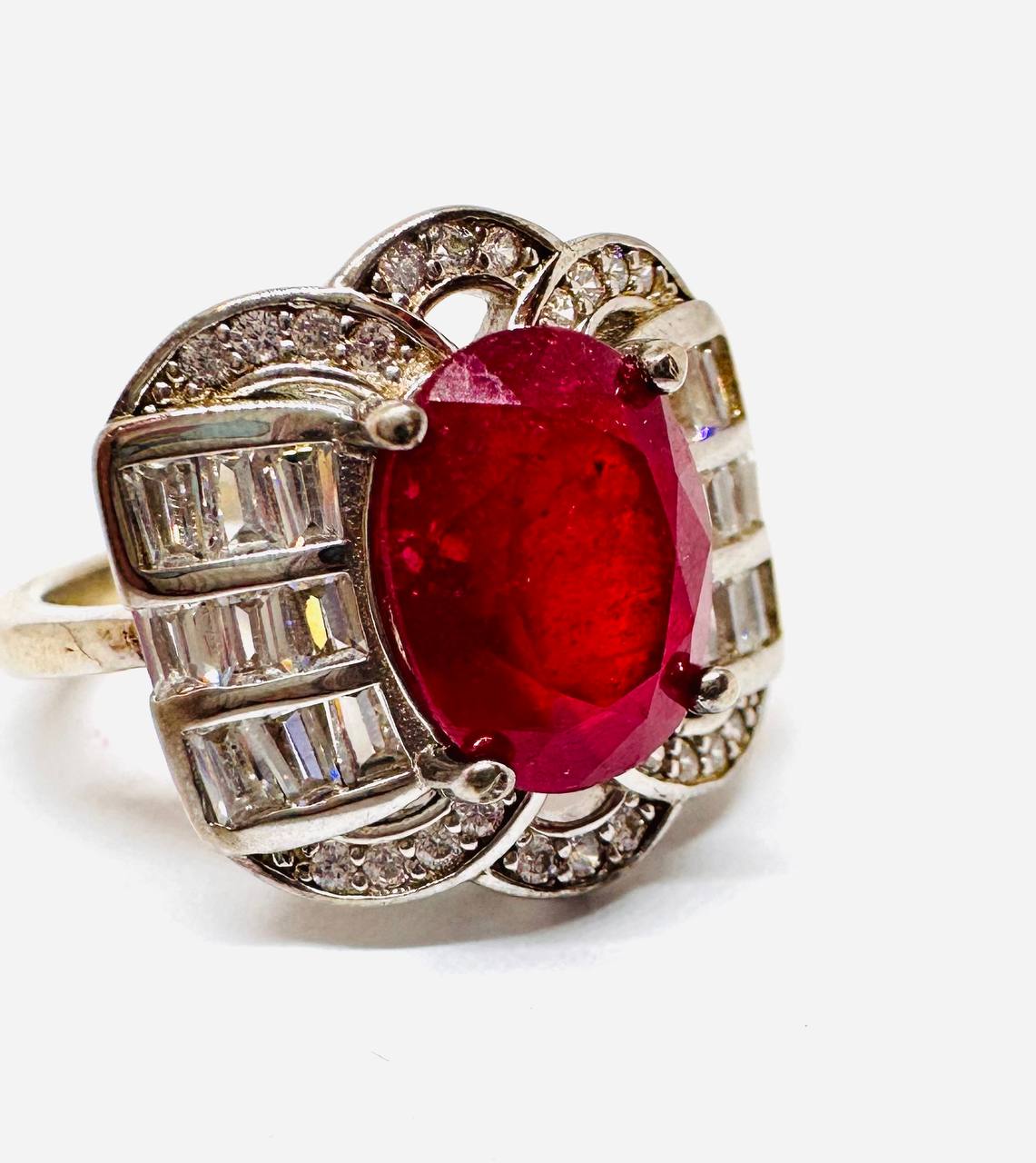 925 Sterling Silver Natural Faceted Ruby Ring with Swiss Diamonds — Handcrafted 3
