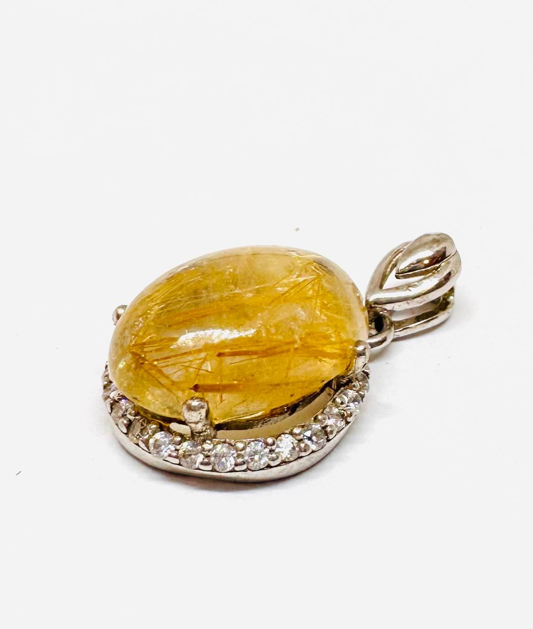 925 Sterling Silver, White Gold Plated Gold Filigree Pendant with Swiss Diamonds — Handcrafted 3
