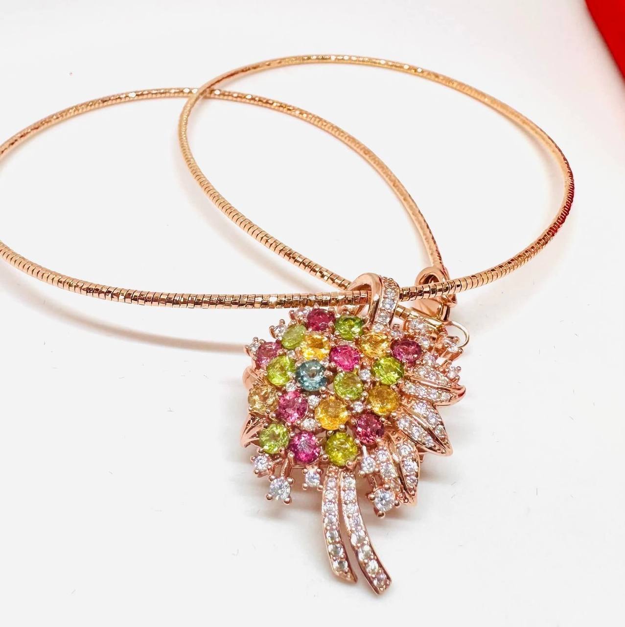 925 plata de ley, Pink chapado en oro Natural Multi-Color zafiro colgante & broche 2