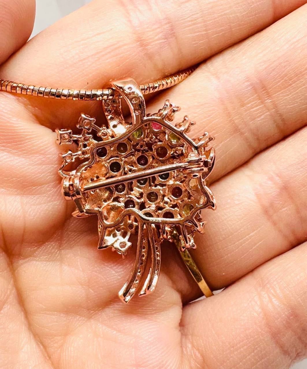 925 plata de ley, Pink chapado en oro Natural Multi-Color zafiro colgante & broche 3