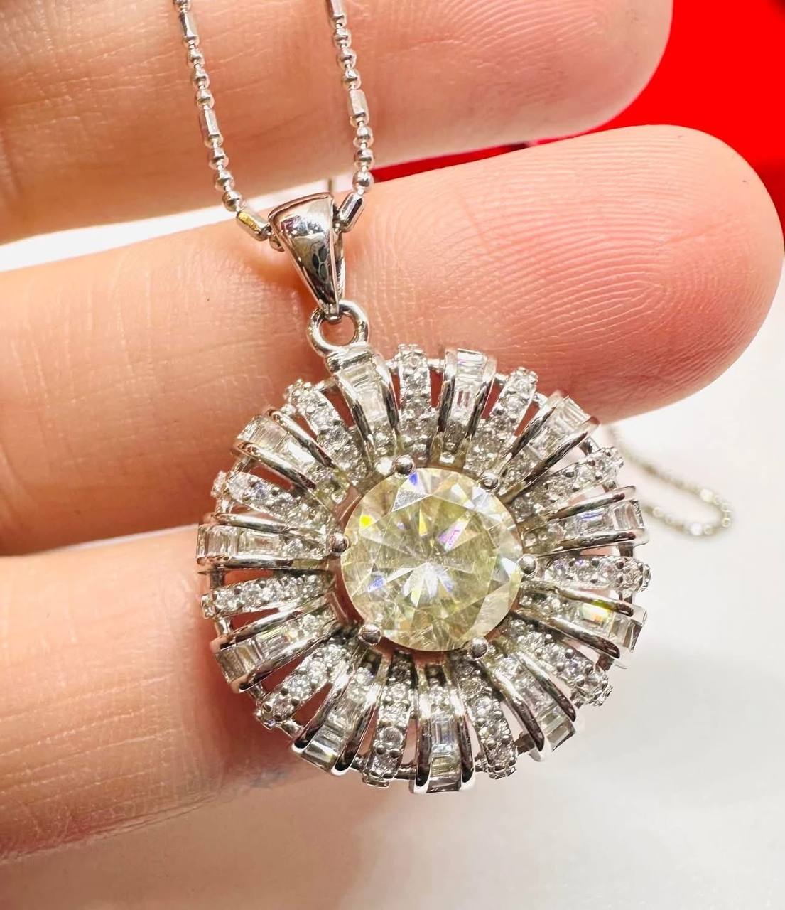 925 Sterling Silver, White Gold Plated Moissanite (2 Carat, Color J) Pendant Necklace — Handcrafted