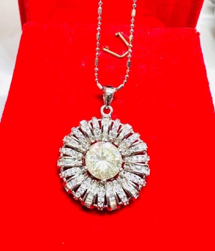 925 Sterling Silver, White Gold Plated Moissanite (2 Carat, Color J) Pendant Necklace — Handcrafted 3