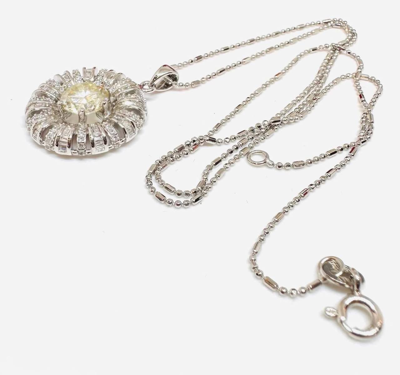925 Sterling Silver, White Gold Plated Moissanite (2 Carat, Color J) Pendant Necklace — Handcrafted 4