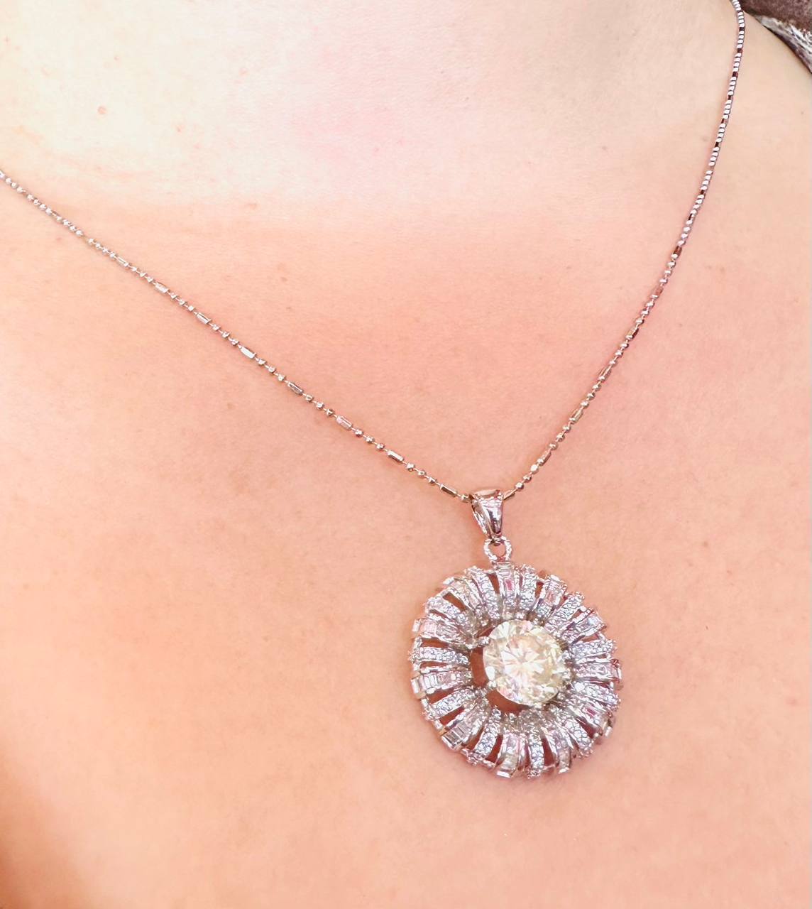 925 Sterling Silver, White Gold Plated Moissanite (2 Carat, Color J) Pendant Necklace — Handcrafted 5