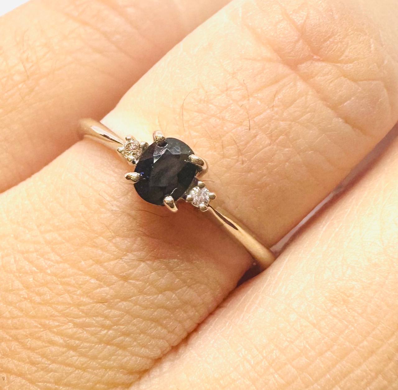 9K Gold Natural Sapphire Ring with Natural Diamonds — Handcrafted 5