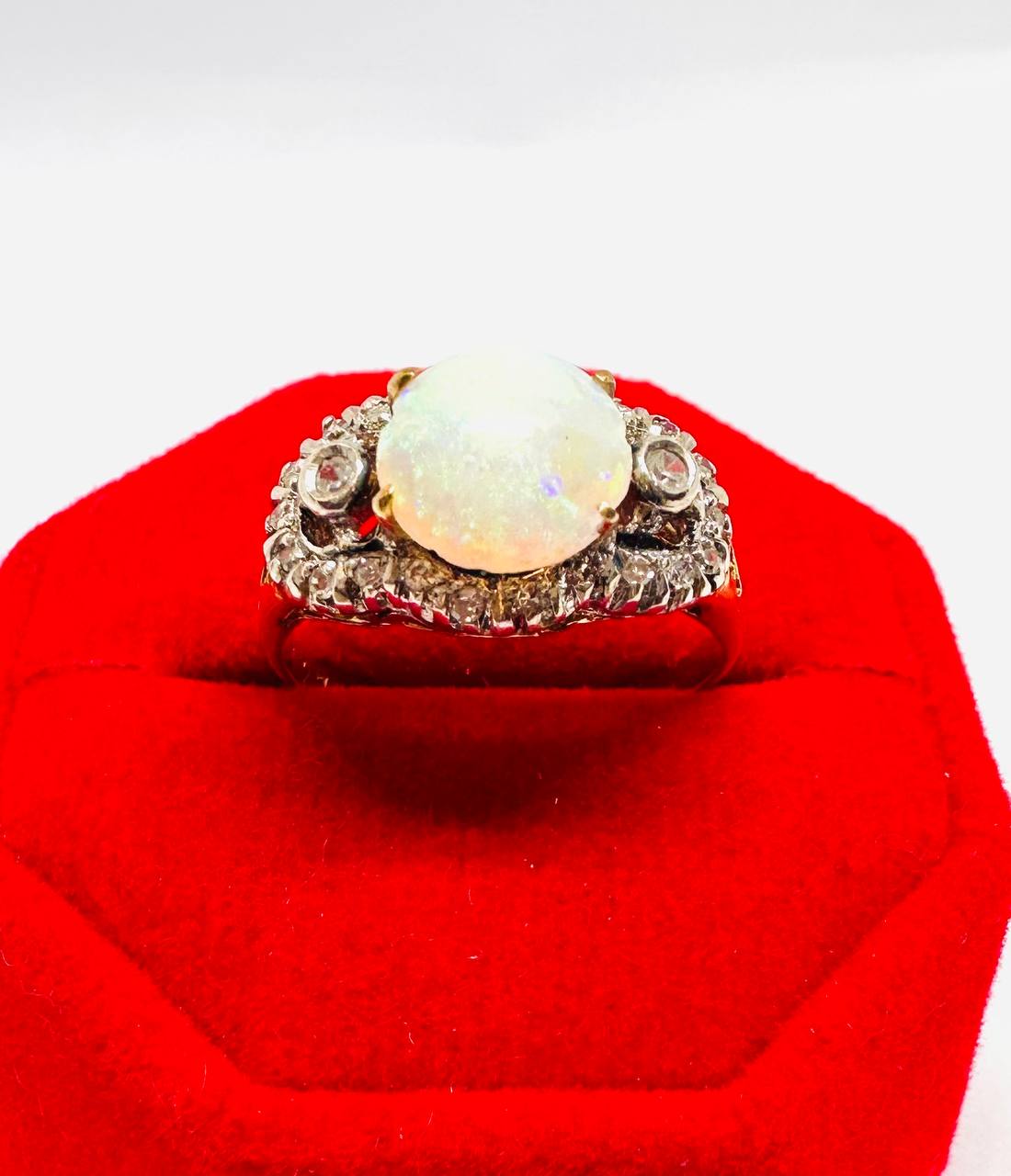 9K Gold Natural Opal Ring with Natural Diamonds — Handcrafted 2