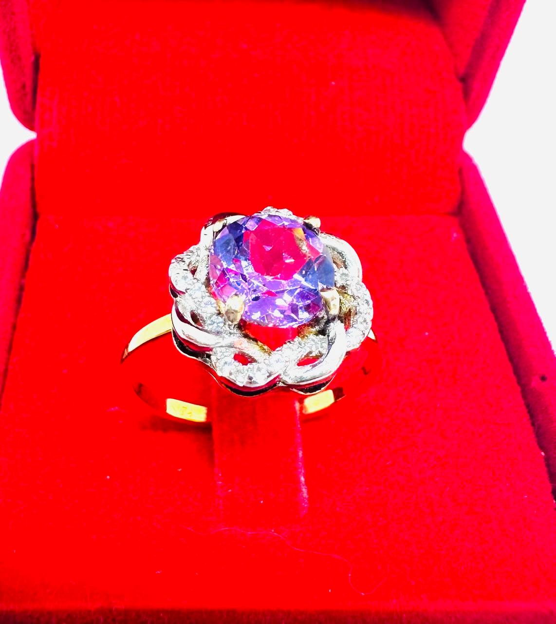 9K Gold Natural Amethyst Ring with Swiss Diamonds — Handcrafted 5