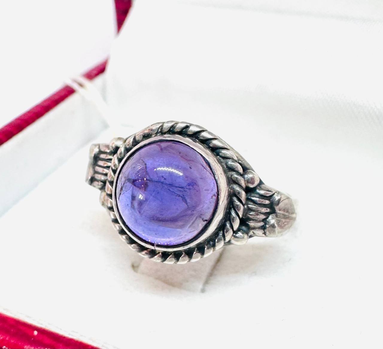 925 Sterling Silver, Blackened Finish Natural Cabochon Amethyst Ring — Handcrafted