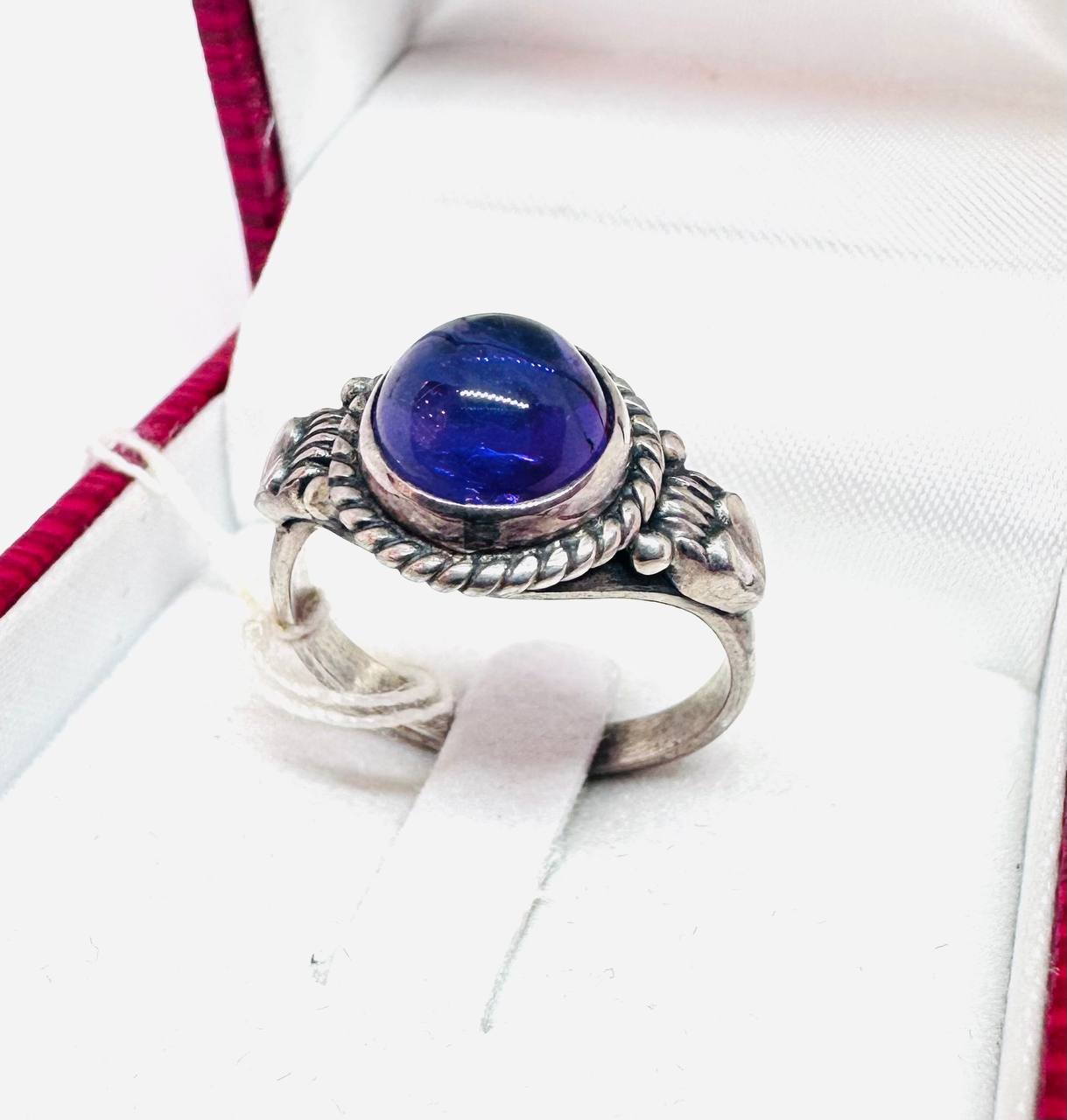 925 Sterling Silver, Blackened Finish Natural Cabochon Amethyst Ring — Handcrafted 2