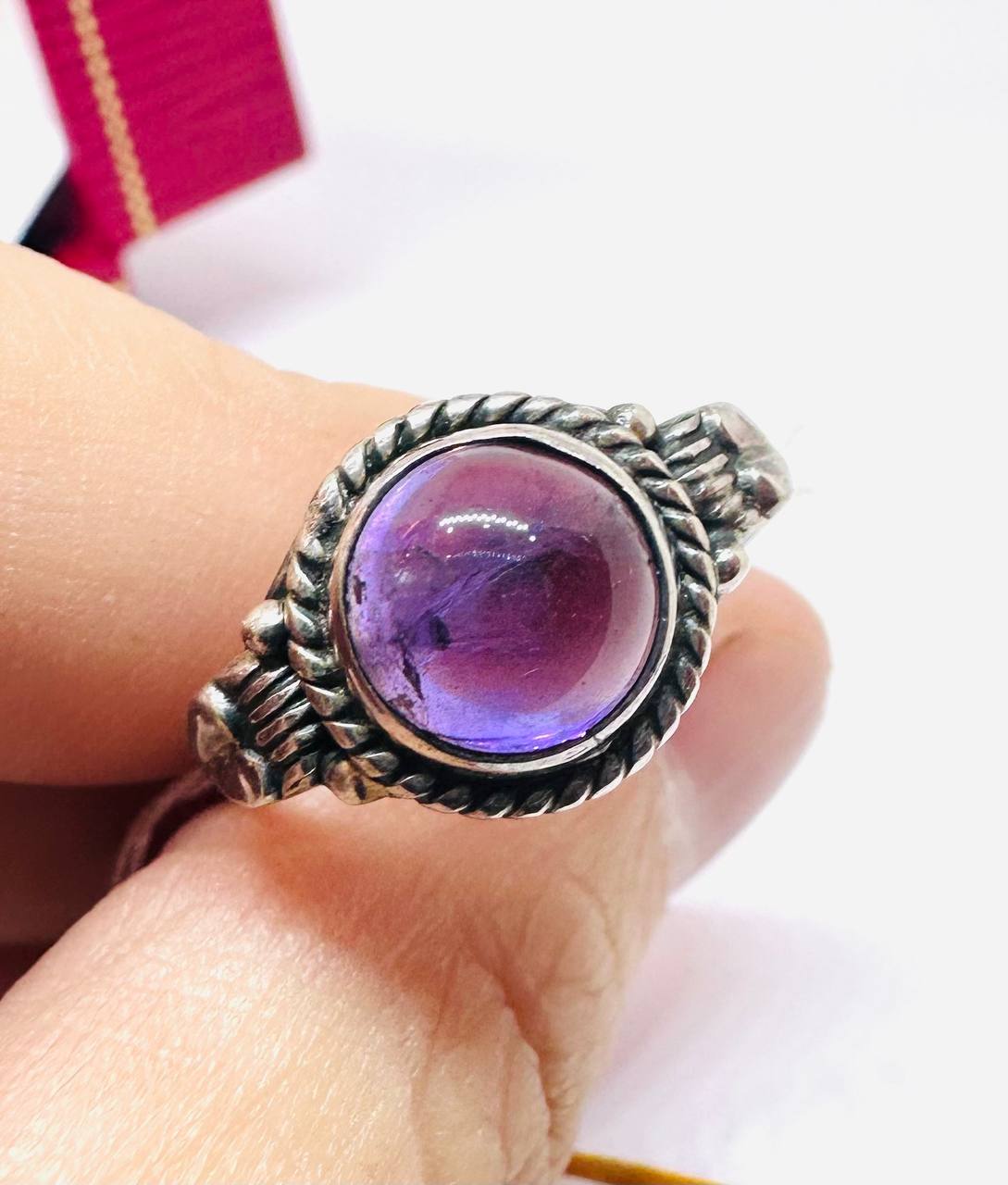 925 Sterling Silver, Blackened Finish Natural Cabochon Amethyst Ring — Handcrafted 3
