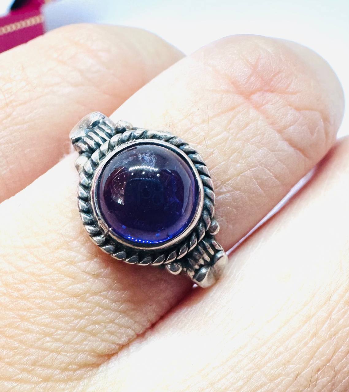 925 Sterling Silver, Blackened Finish Natural Cabochon Amethyst Ring — Handcrafted 4