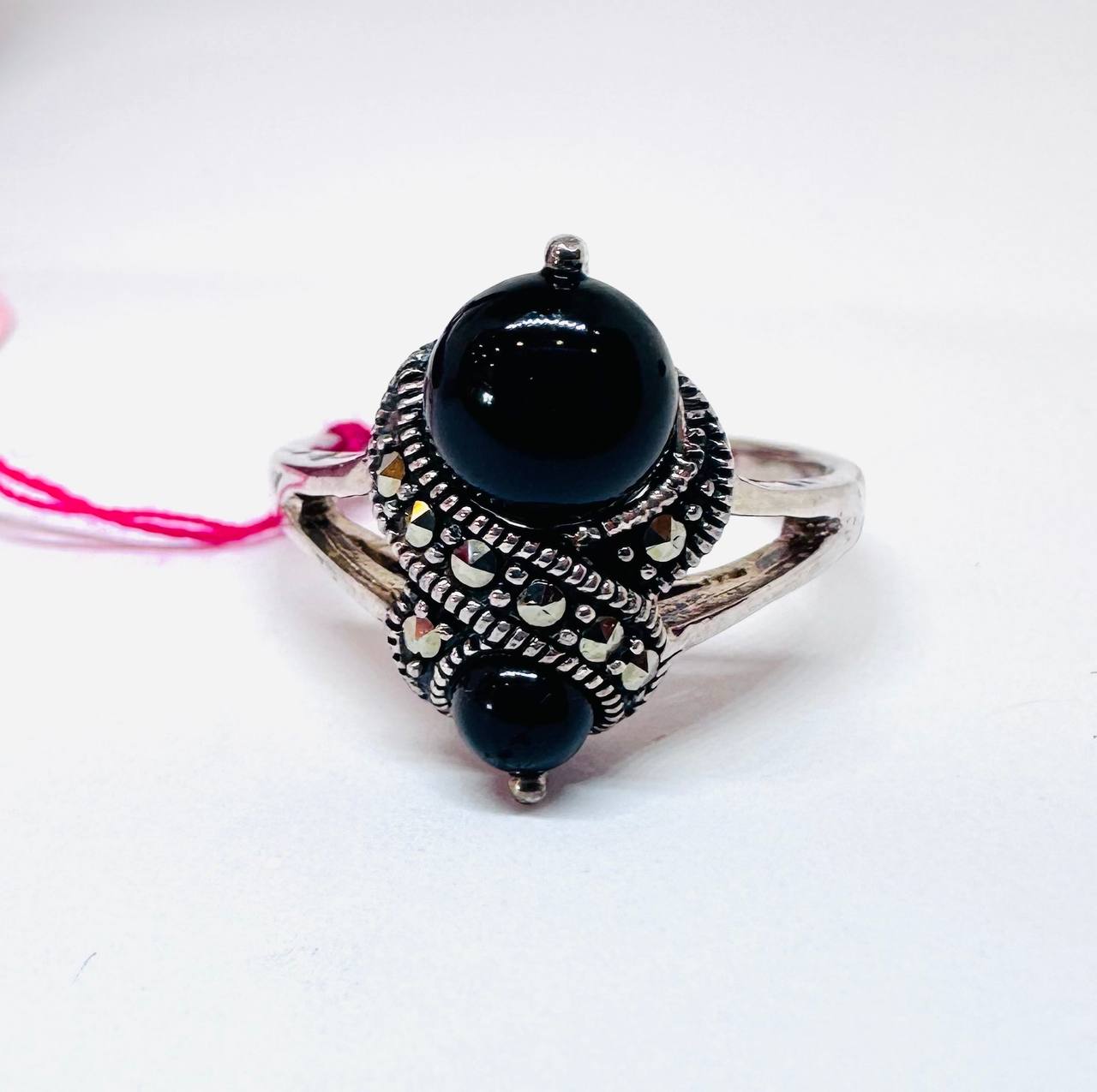 925 Sterling Silver, Blackened Finish Natural Onyx Ring — Handcrafted