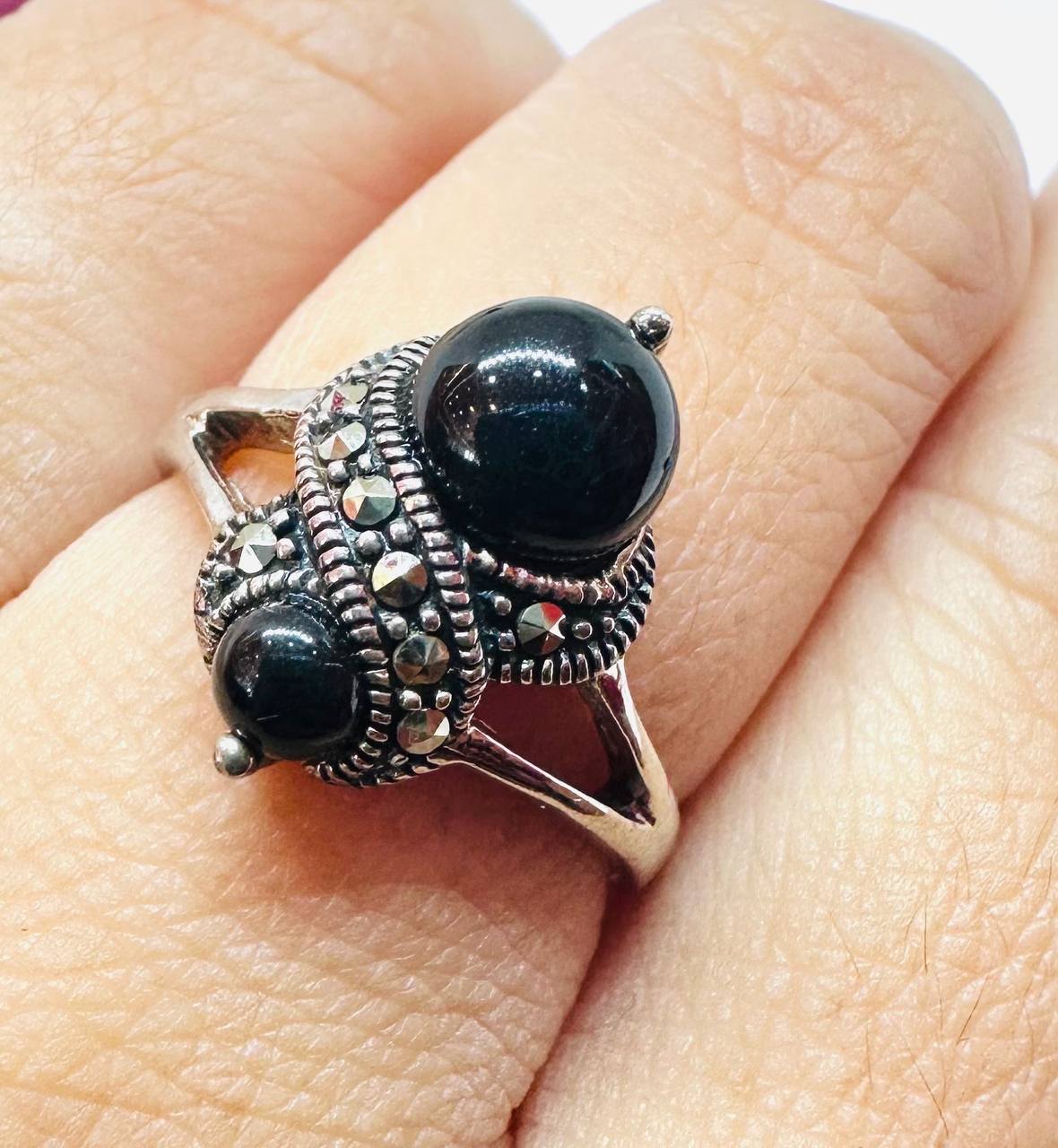 925 Sterling Silver, Blackened Finish Natural Onyx Ring — Handcrafted 3