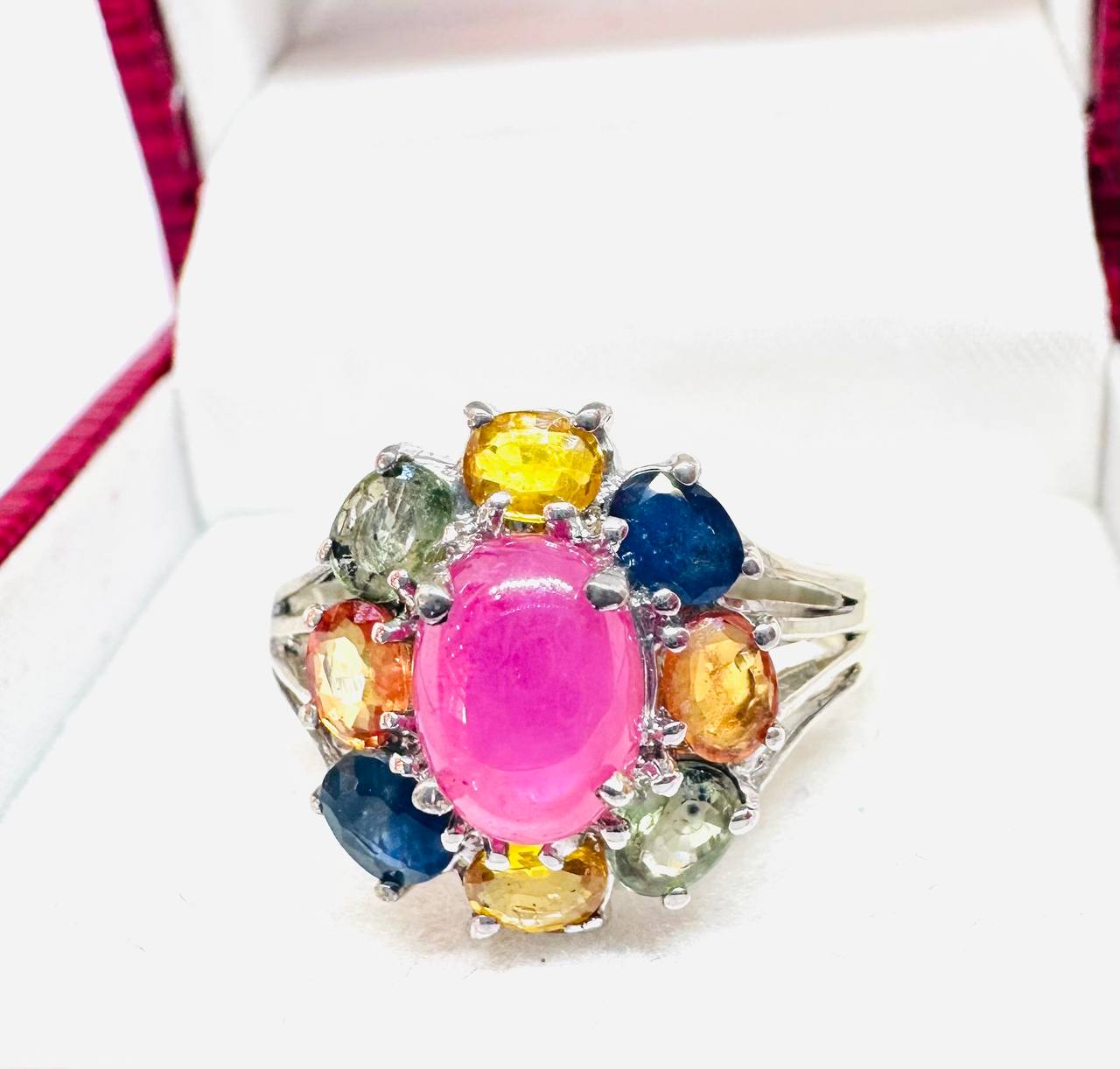 925 Sterling Silver, White Gold Plated Natural Ruby Ring — Handcrafted