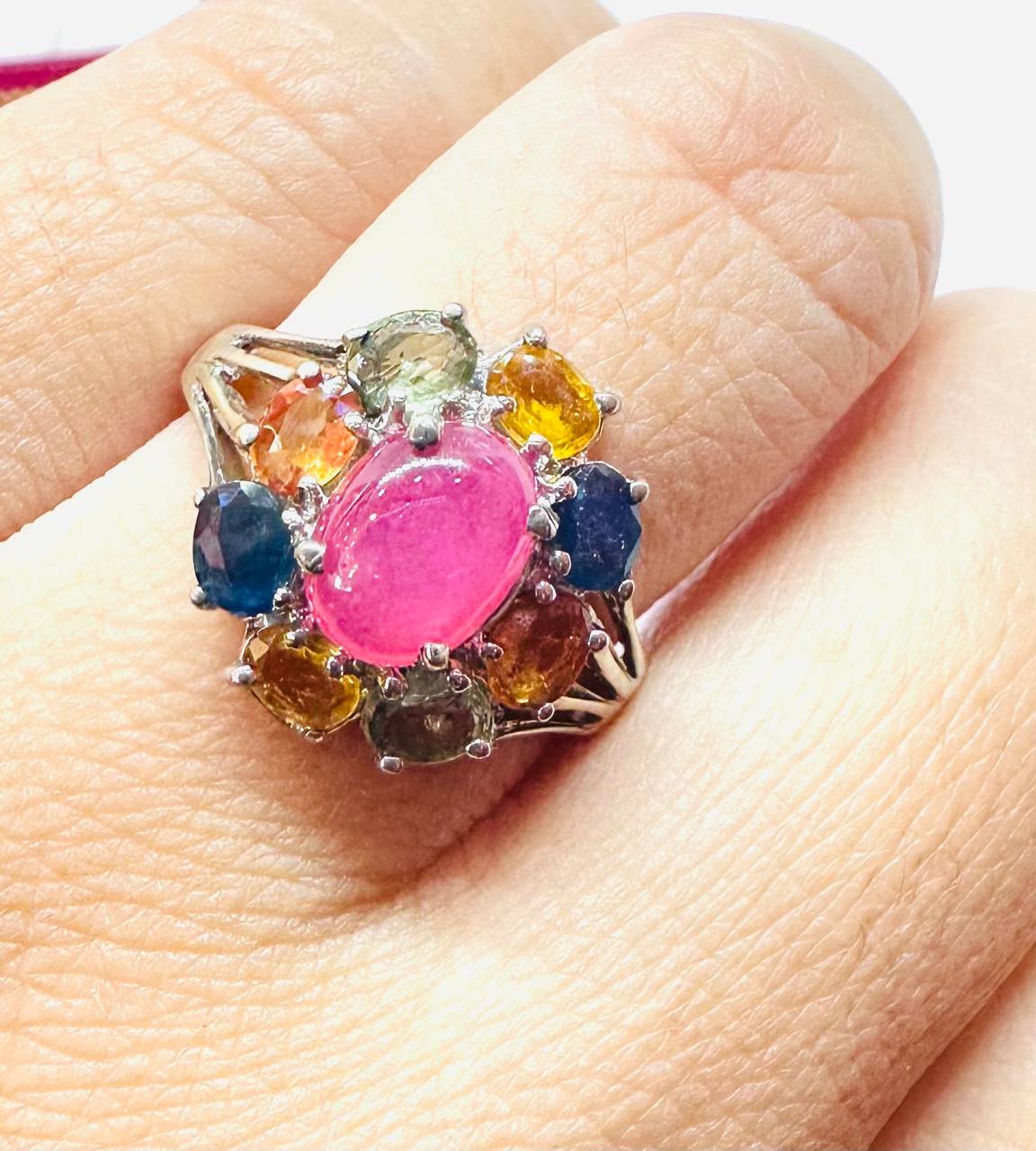 925 plata de ley, chapado en oro blanco rubí natural anillo 4