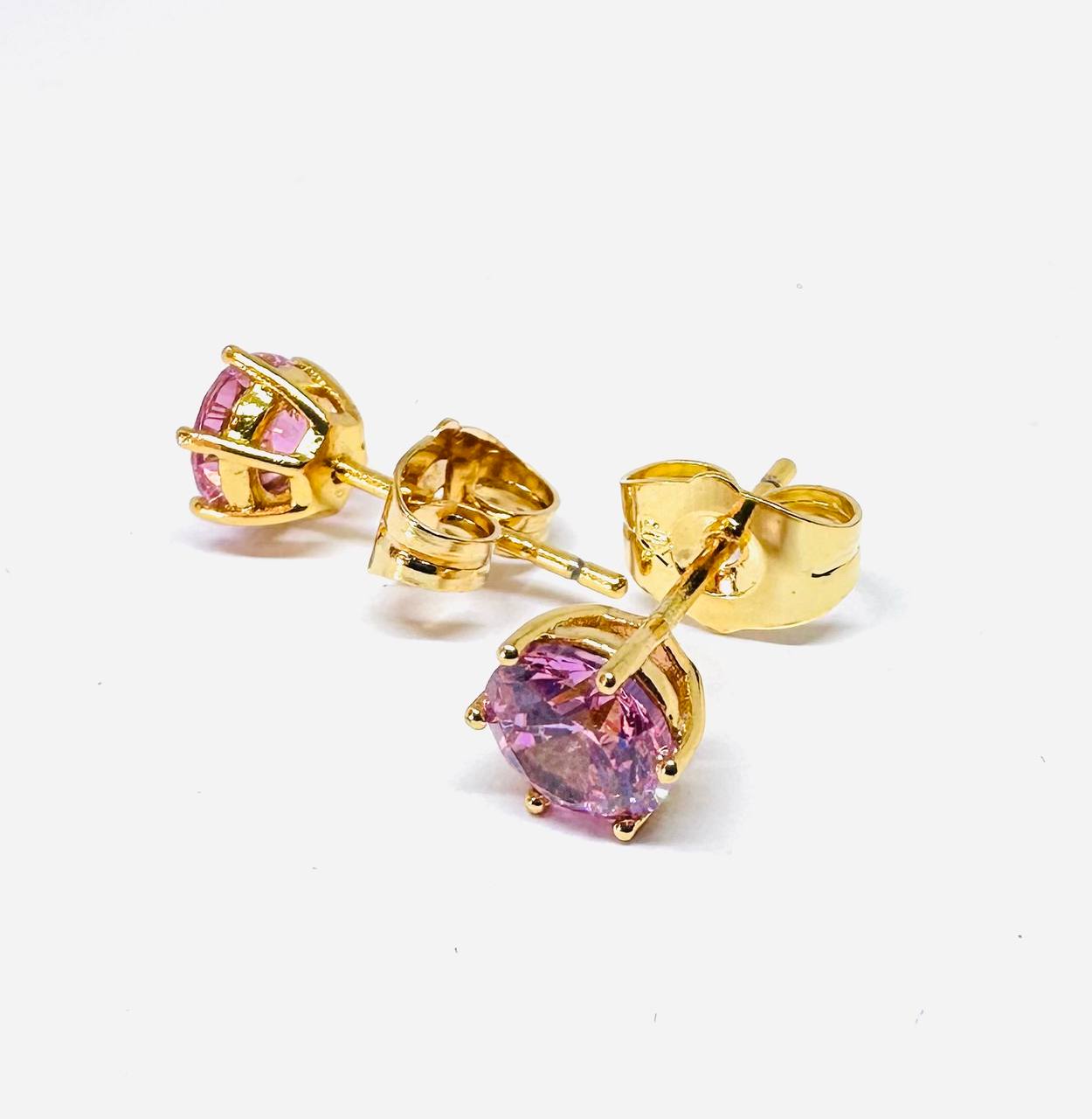 Gold-Filled Natural Pink Topaz Stud Earrings — Handcrafted 3