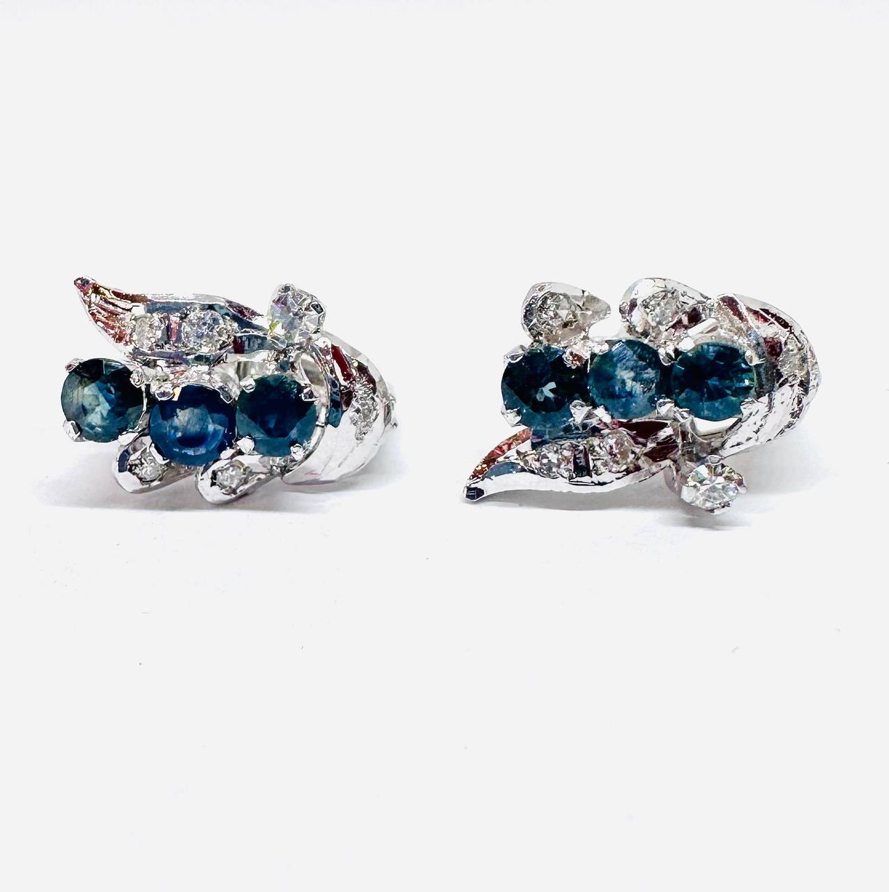 White Gold Natural Sapphire Drop Earrings — Handcrafted