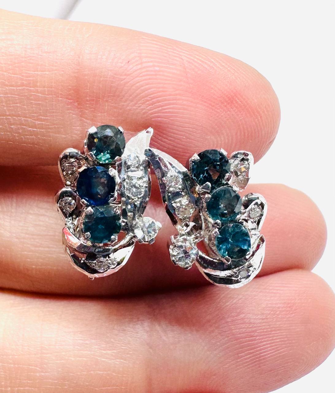 White Gold Natural Sapphire Drop Earrings — Handcrafted 2