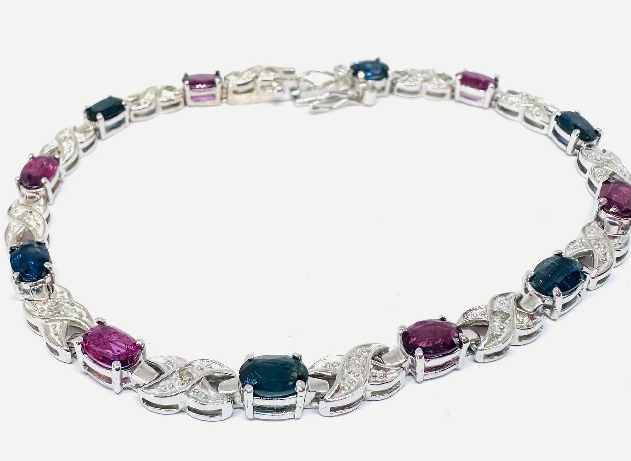White Gold Natural Ruby Bracelet with Natural Diamonds — Handcrafted