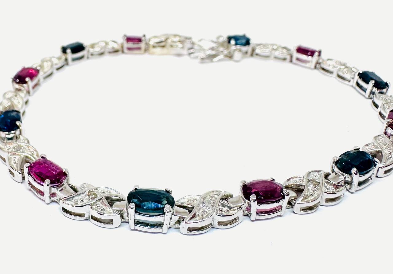 White Gold Natural Ruby Bracelet with Natural Diamonds — Handcrafted 2
