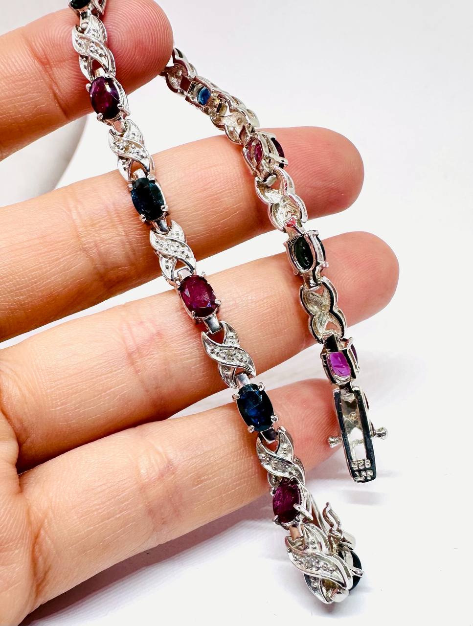 White Gold Natural Ruby Bracelet with Natural Diamonds — Handcrafted 3
