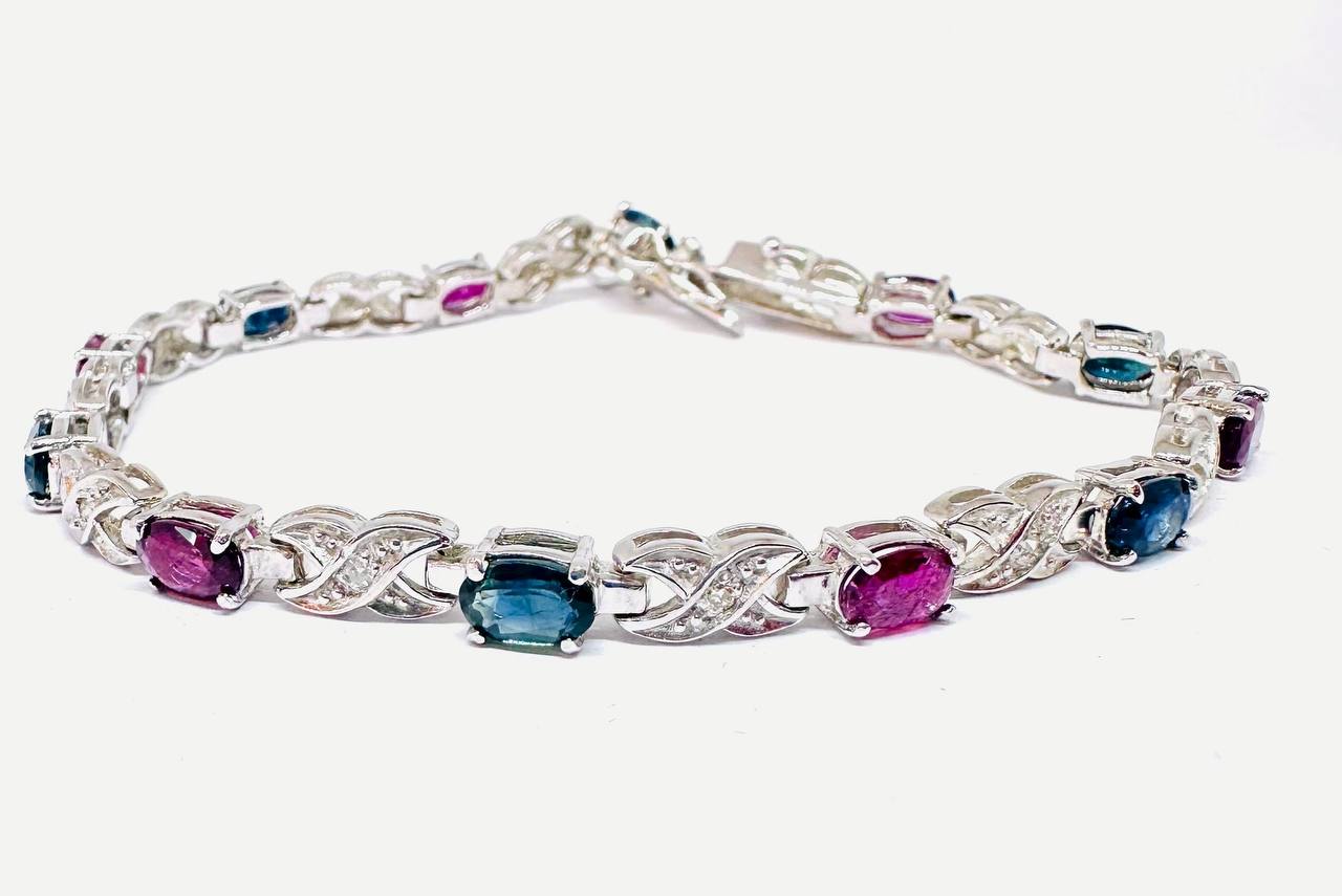 White Gold Natural Ruby Bracelet with Natural Diamonds — Handcrafted 4