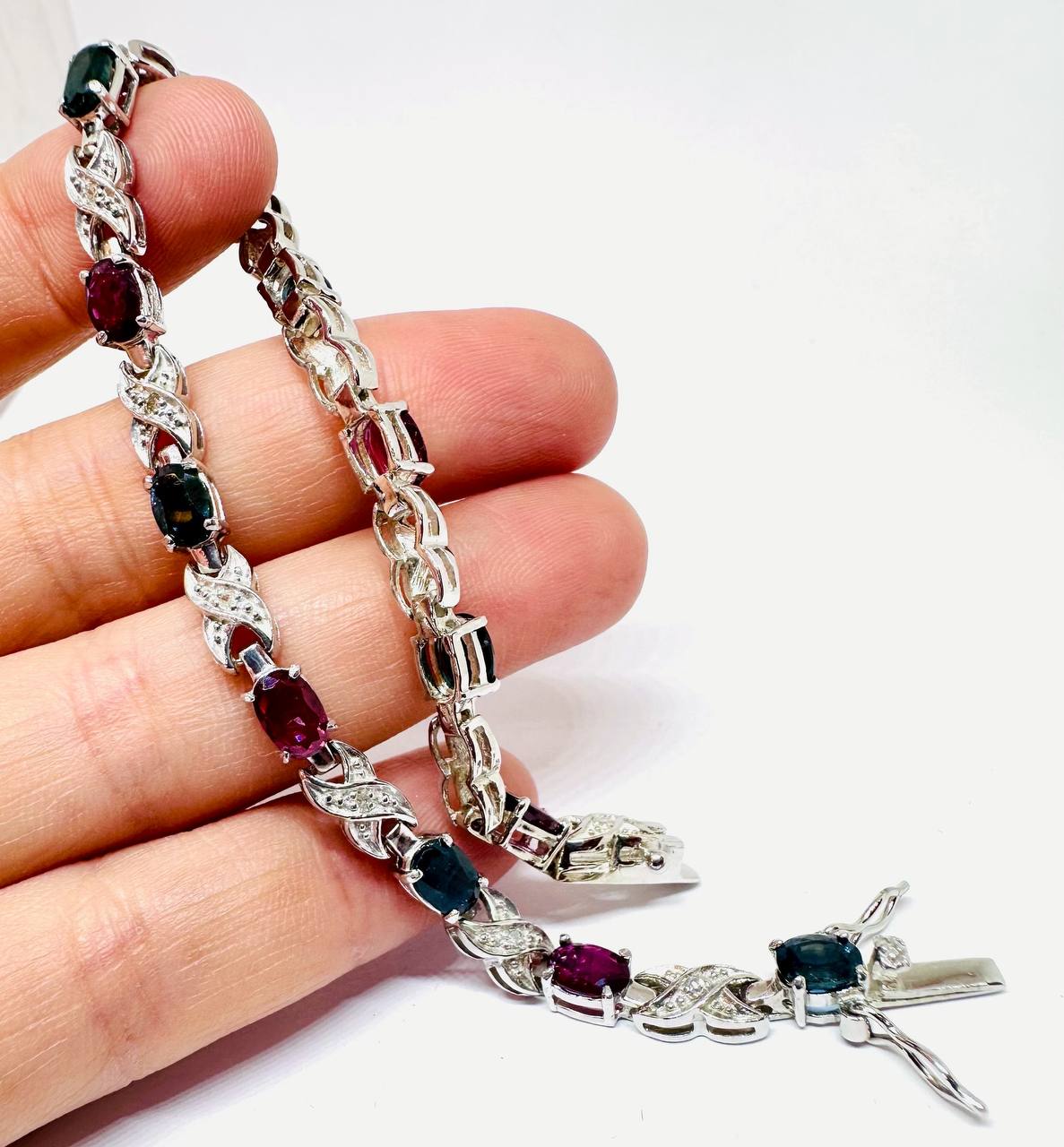 White Gold Natural Ruby Bracelet with Natural Diamonds — Handcrafted 5