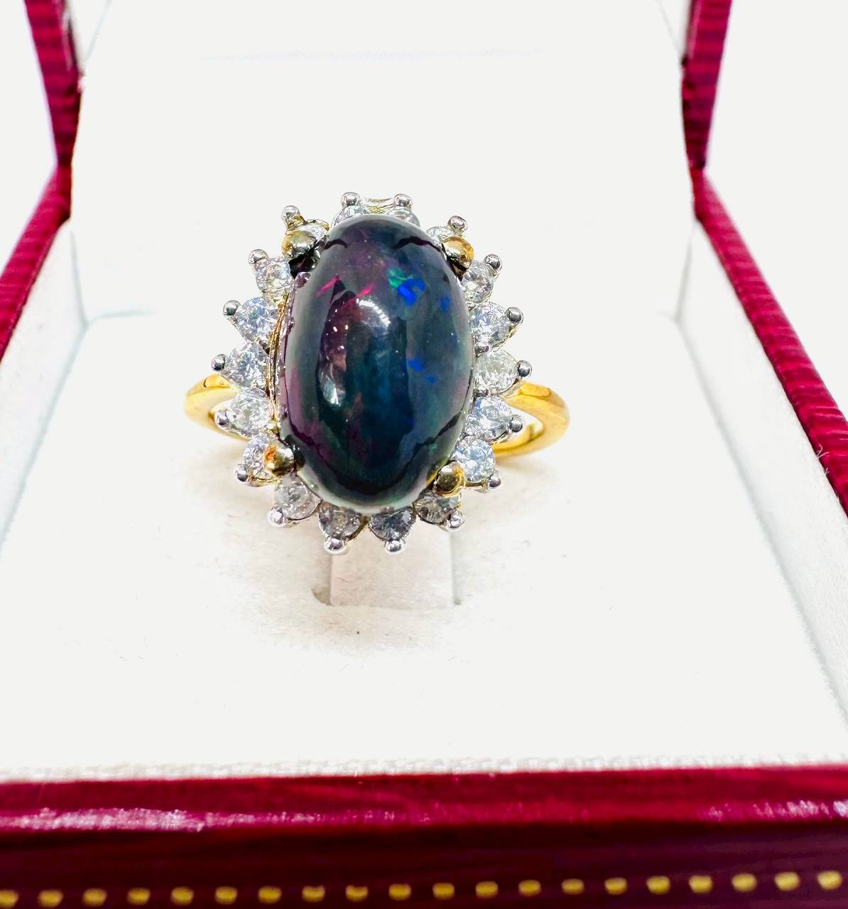 9K Gold Natural Opal Ring with Swiss Diamonds — Handcrafted 4