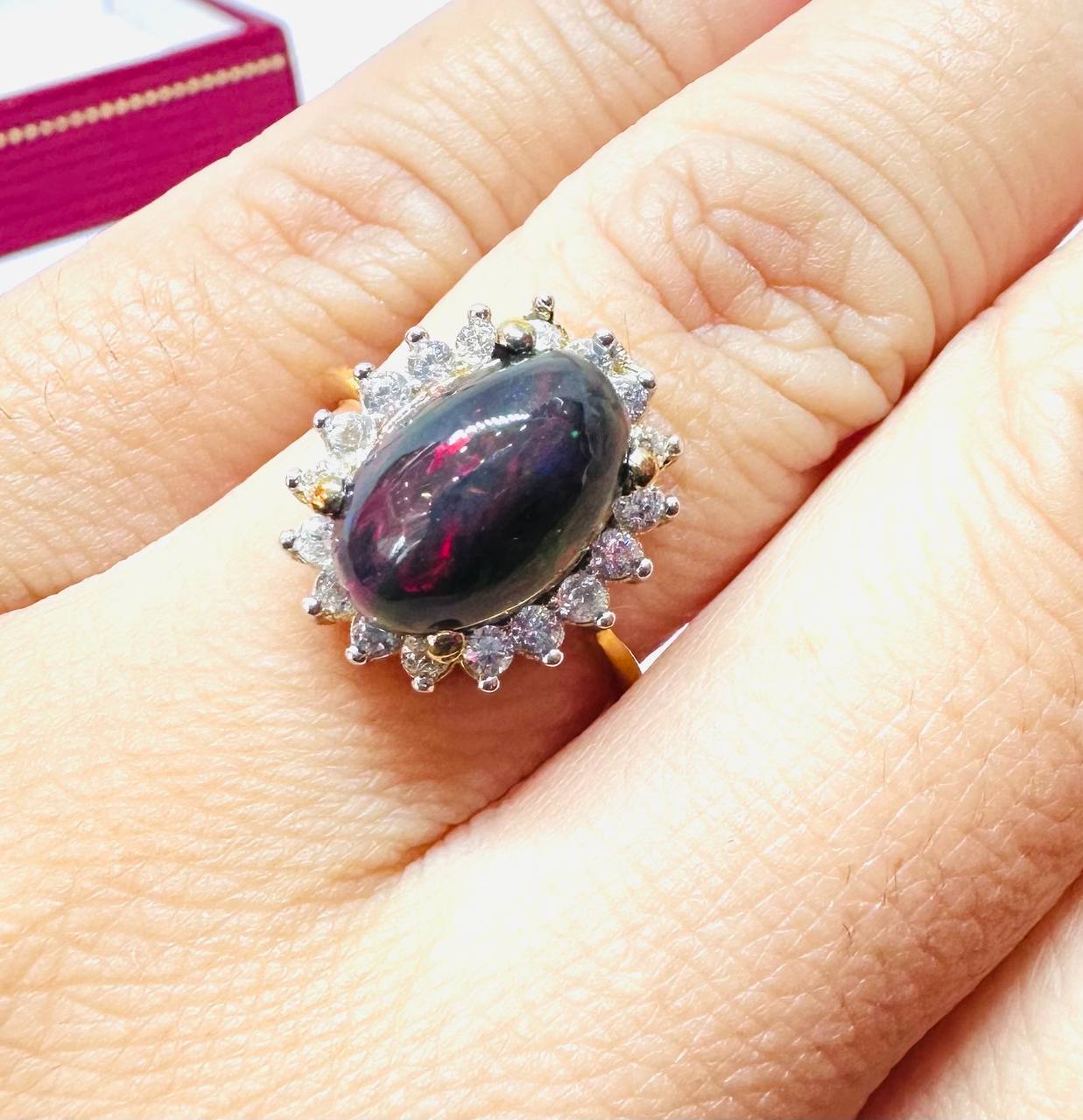 9K Gold Natural Opal Ring with Swiss Diamonds — Handcrafted 5