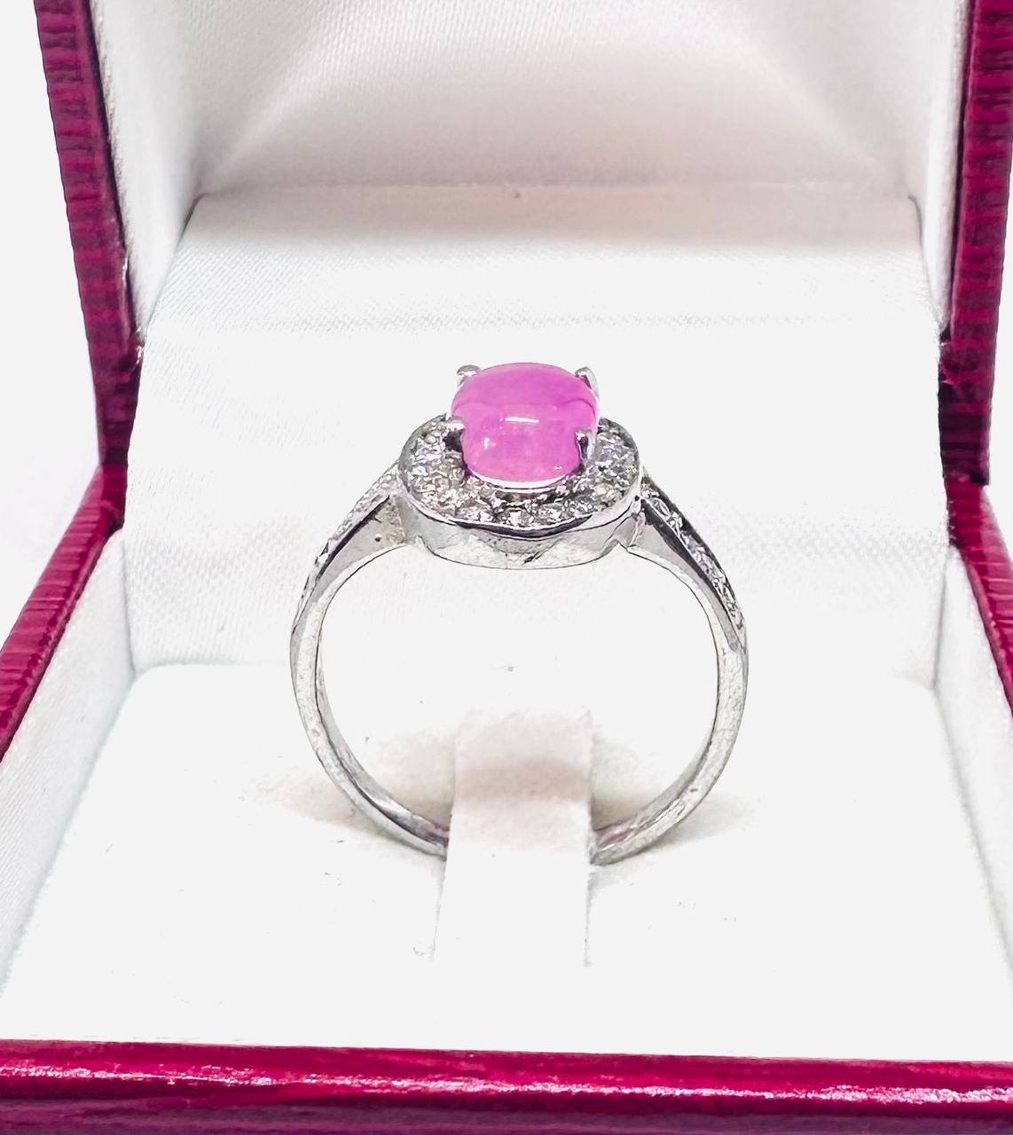 925 Sterling Silver (Stamped), White Gold Plated Natural Cabochon Ruby Ring — Handcrafted 2