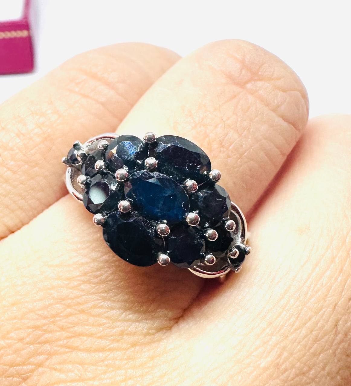 925 Sterling Silver, White Gold Plated Natural Sapphire Ring — Handcrafted 2