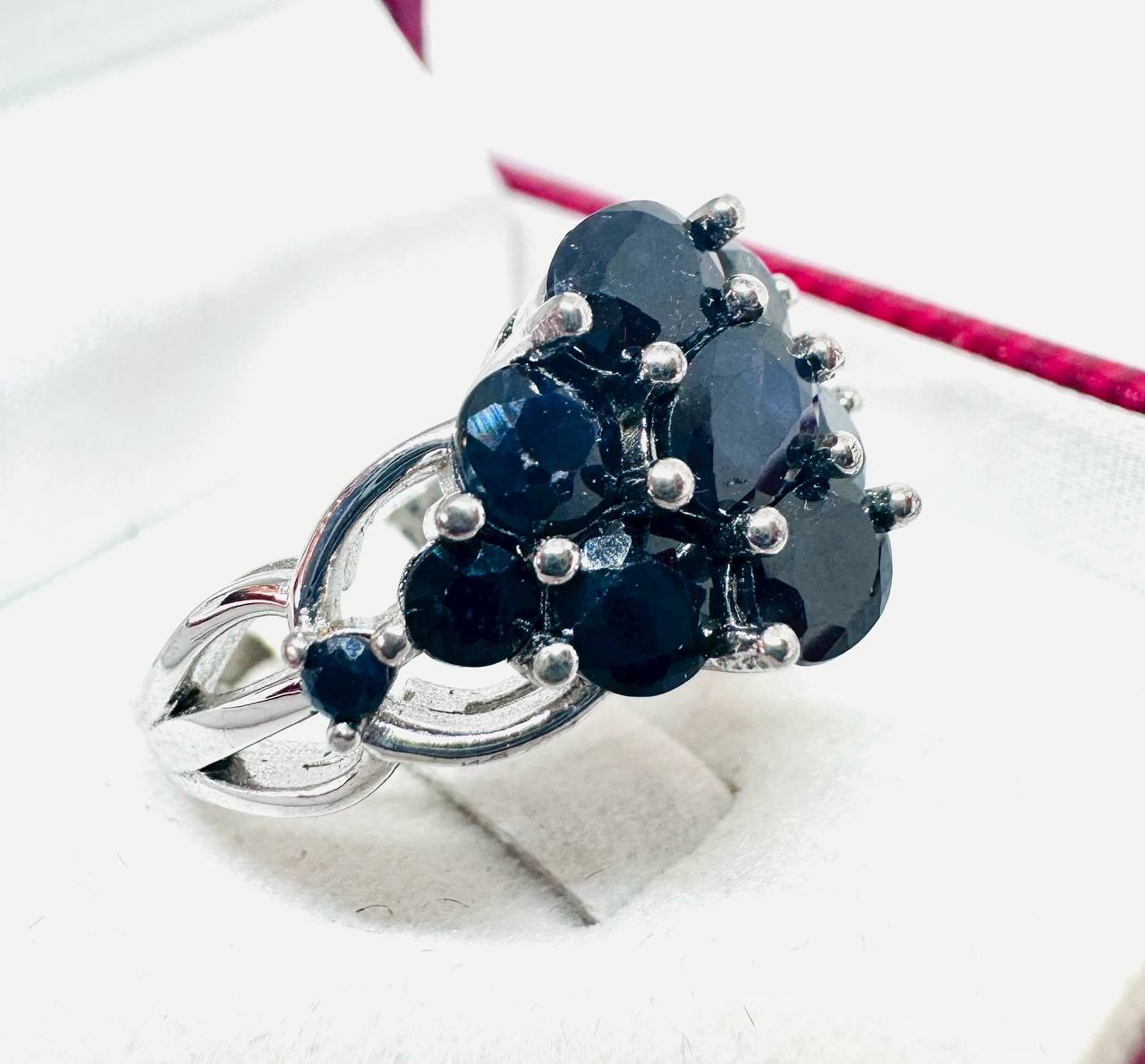 925 Sterling Silver, White Gold Plated Natural Sapphire Ring — Handcrafted 3
