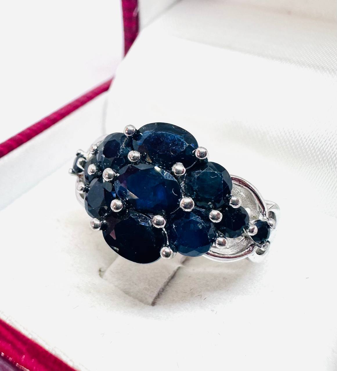 925 Sterling Silver, White Gold Plated Natural Sapphire Ring — Handcrafted 4