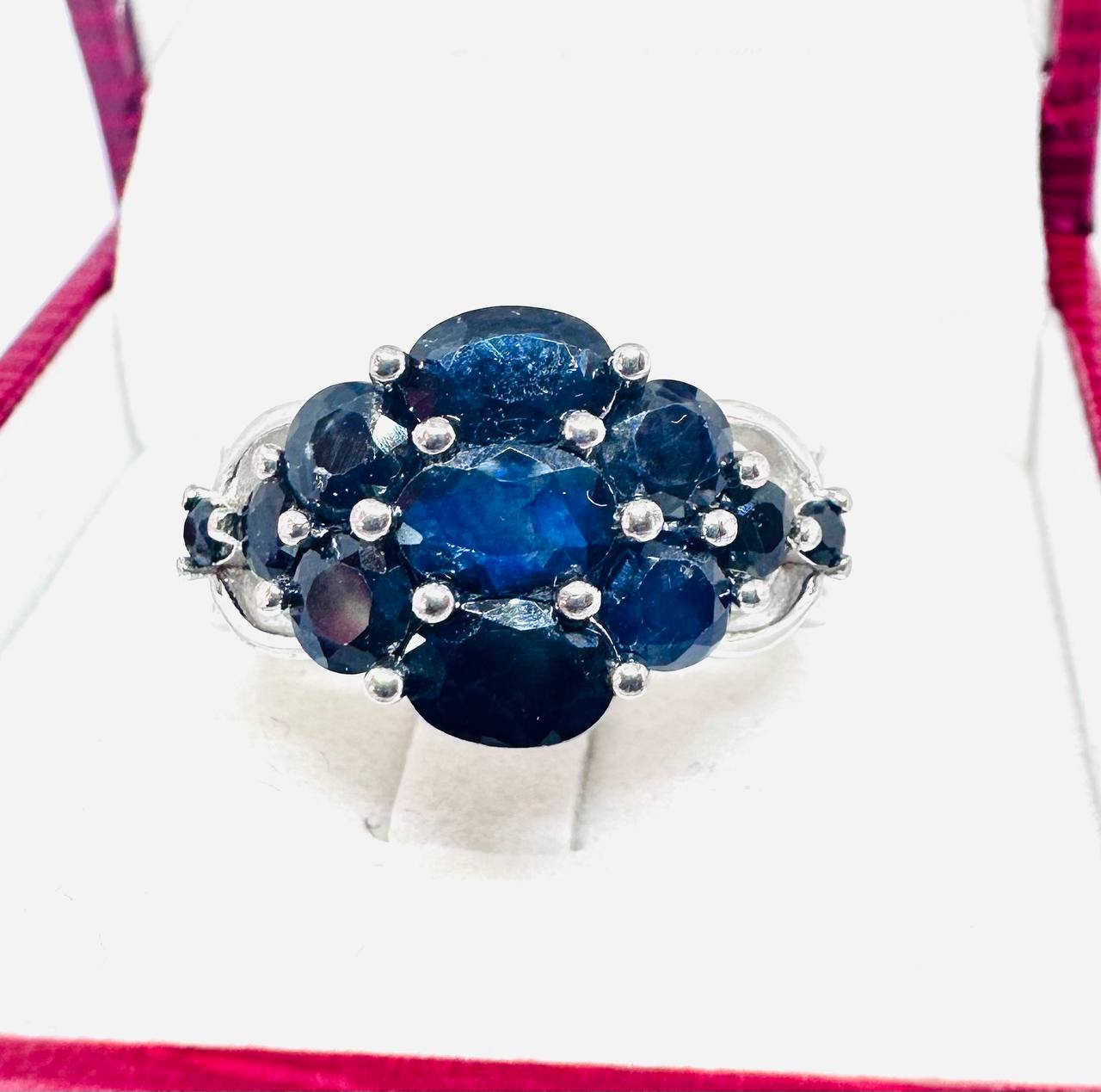 925 Sterling Silver, White Gold Plated Natural Sapphire Ring — Handcrafted 5