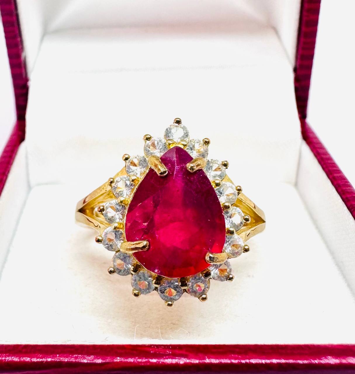 925 Sterling Silver, Gold Plated Natural Teardrop Ruby Ring — Handcrafted