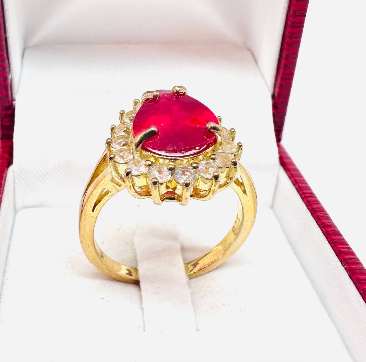 925 plata de ley, chapado en oro Natural lágrima rubí anillo 2