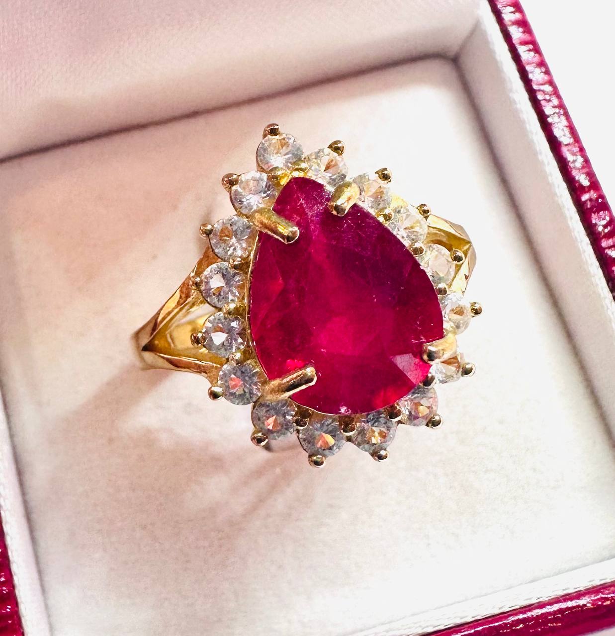 925 plata de ley, chapado en oro Natural lágrima rubí anillo 5