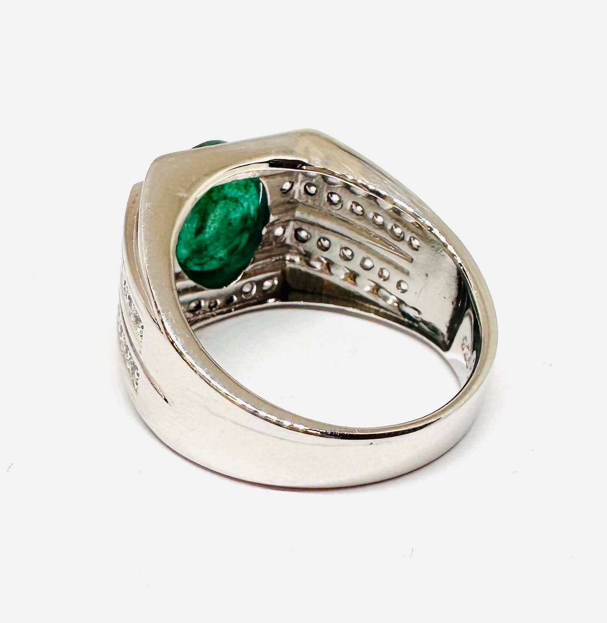 925 Sterling Silver, White Gold Plated Natural Zambian Emerald Ring with Swiss Diamonds — Handcrafted 5