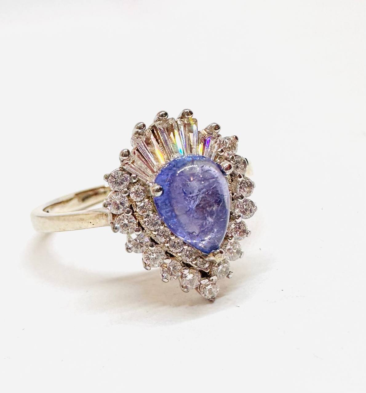 925 Sterling Silver, White Gold Plated Natural Tanzanite Ring — Handcrafted 2