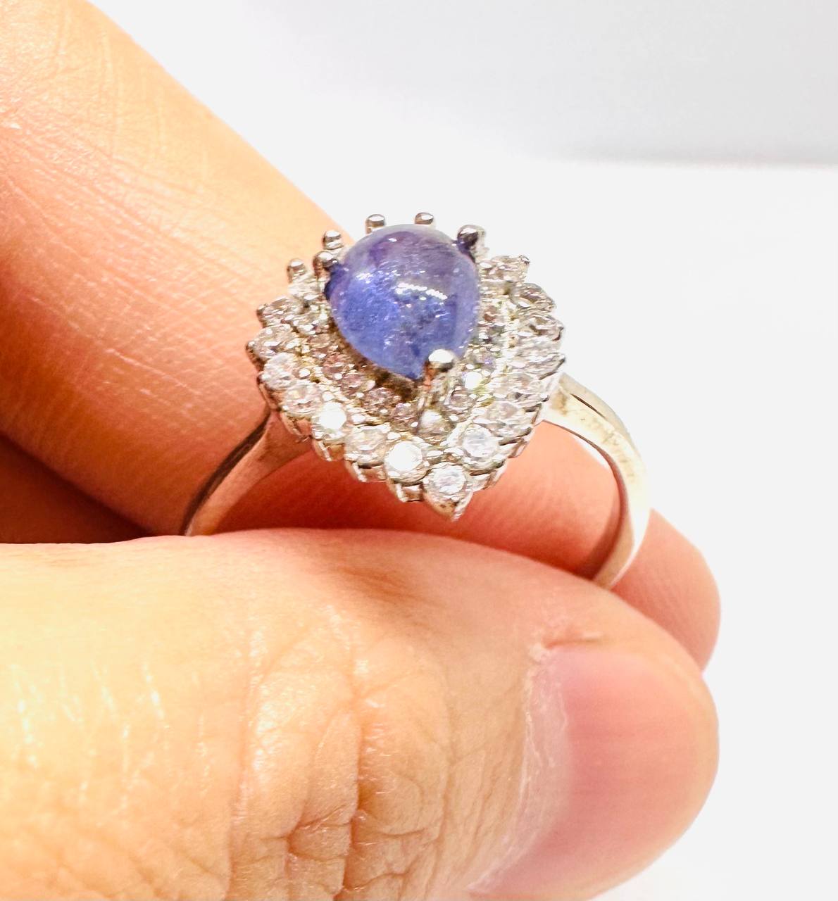 925 Sterling Silver, White Gold Plated Natural Tanzanite Ring — Handcrafted 3